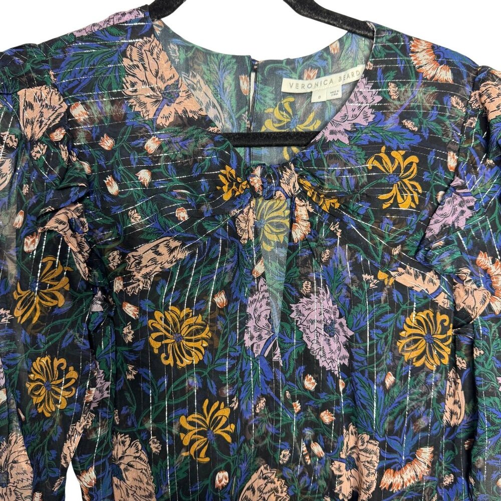 Veronica Beard Peppa Sheer Romantic Floral Silk Mini Blouse Dress Women's size 8 - Picture 8 of 12